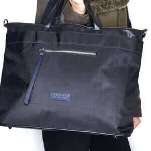VERSACE Parfums Black Durable Nylon Extra Large Weekender Bag